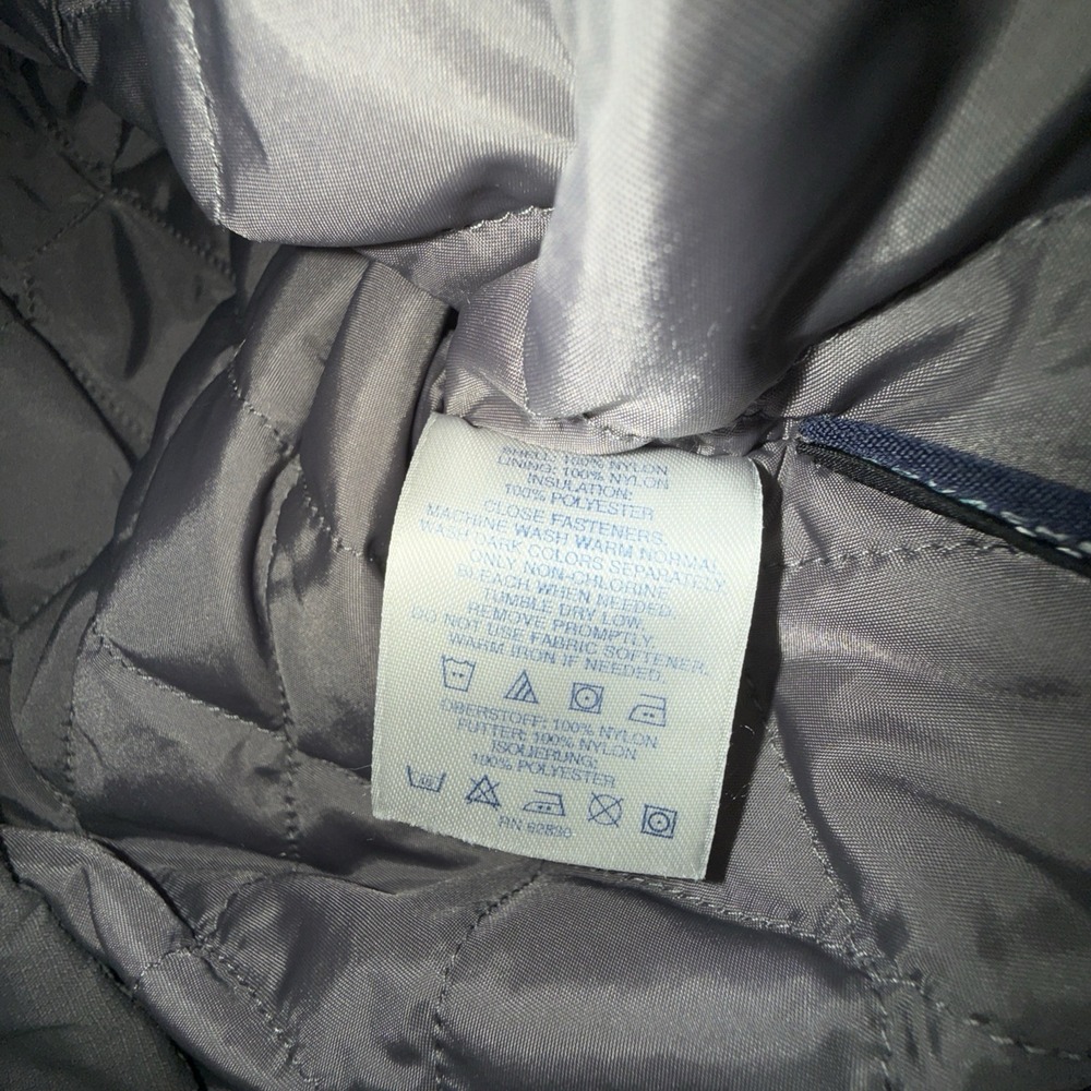 Lands End Jacket Mens Large Gray AquaCheck Thermolite Hooded Full Zip Nylon Coat - Picture 7 of 15